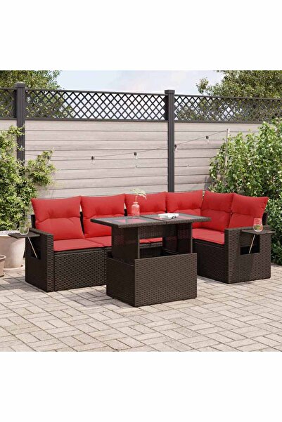 vidaxl Set canapele de gradina cu perne, 6 piese, maro, poliratan