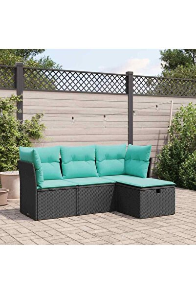 vidaxl Set mobilier de gradina cu perne, 4 piese, negru, poliratan