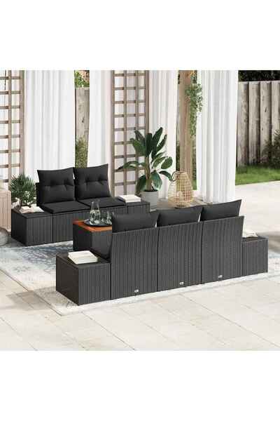 vidaxl Set de canapele pentru gradina cu perna 6 pcs Negru poliratan