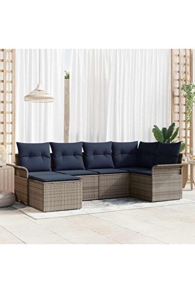 vidaxl Set de canapele pentru gradina cu perna 6 pcs Gri poliratan