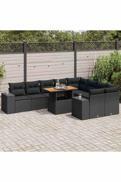 vidaxl Set canapele de gradina cu perne, 10 piese, negru, poliratan