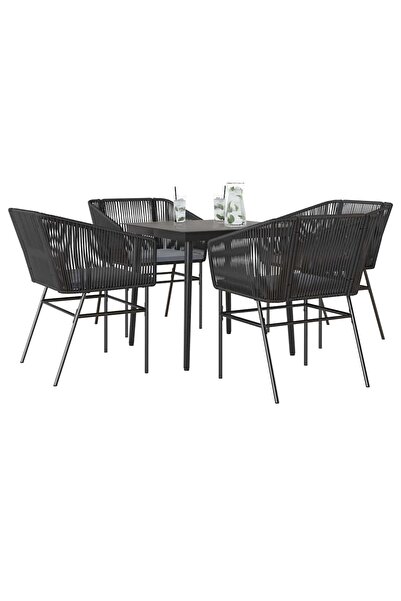 vidaxl Set de sufragerie de gradina 5 piese neagra Sticla Poly Rattan