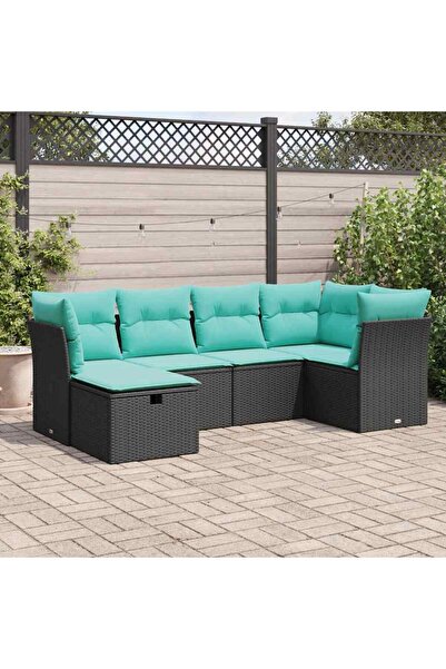 vidaxl Set mobilier de gradina cu perne, 6 piese, negru, poliratan