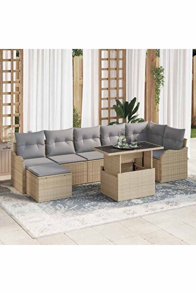 vidaxl Set de canapele pentru gradina cu perna 8 pcs Bej Rattan poli
