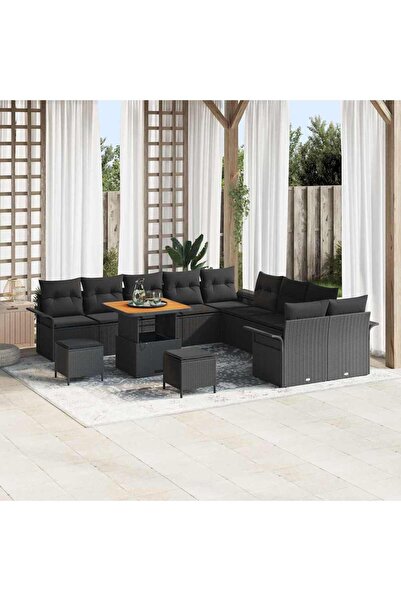 vidaxl Set de canapele pentru gradina cu perna 13 pcs Negru poliratan