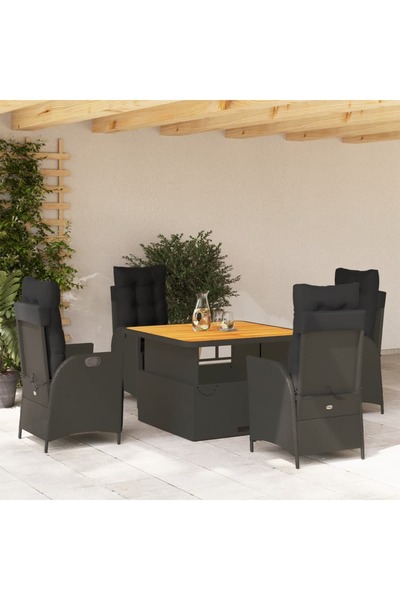 vidaxl Set mobilier de gradina cu perne, 5 piese, negru, poliratan