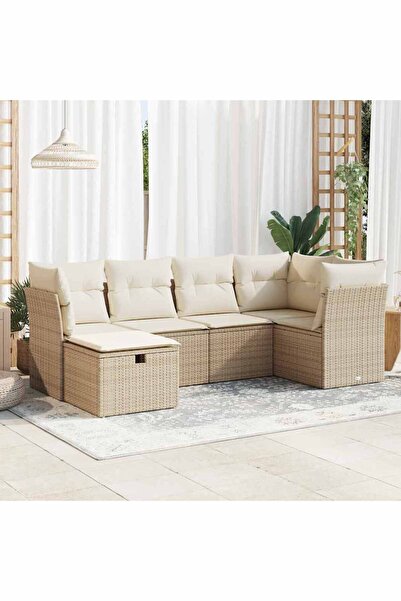 vidaxl Set canapele de gradina cu perne, 6 piese, bej, poliratan