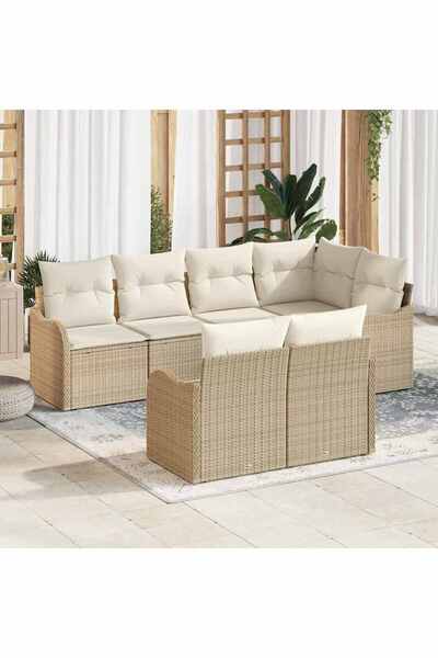 vidaxl Set de canapele pentru gradina 7 pcs Bej Rattan poli