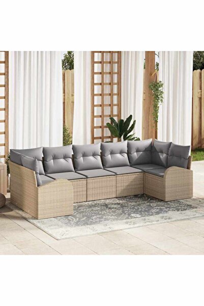 vidaxl Set de canapele pentru gradina cu perna 7 pcs Bej Poli Rattan