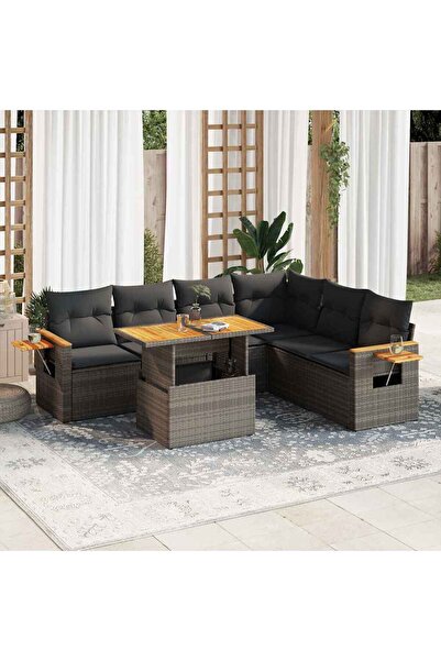 vidaxl Set canapele gradina cu perne 7 piese gri poliratan/lemn acacia