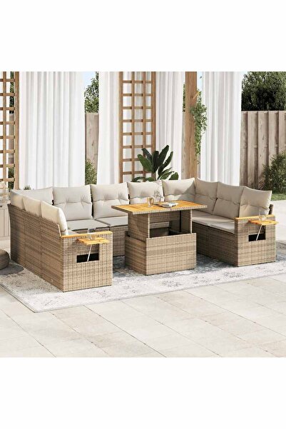 vidaxl Set canapele de gradina cu perne, 10 piese, bej, poliratan