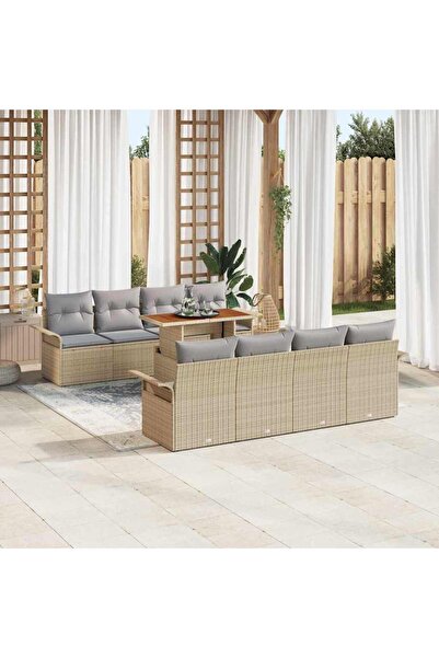 vidaxl Set de canapele pentru gradina 9 pcs Bej Rattan poli