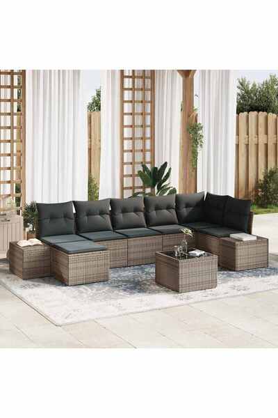 vidaxl Set de canapele pentru gradina cu perna 7 pcs Gri poliratan