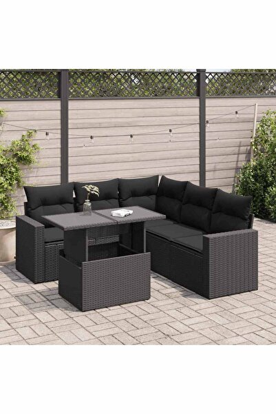 vidaxl Set mobilier de gradina cu perne, 6 piese, negru, poliratan