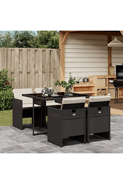 vidaxl Set mobilier de gradina cu perne, 5 piese, negru, poliratan