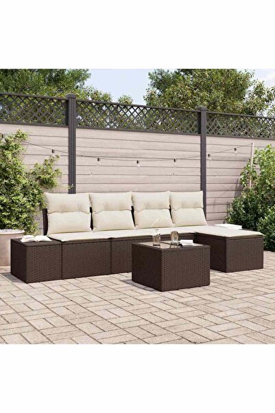 vidaxl Set de canapele pentru gradina cu perna 6 pcs Maro poliratan