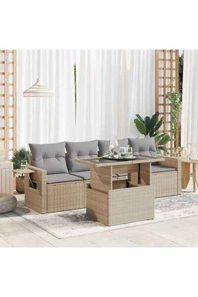 vidaxl Set canapele de gradina cu perne, 5 piese, bej, poliratan