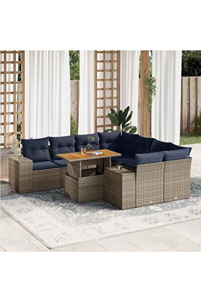 vidaxl Set canapele de gradina, 9 piese, cu perne, gri, poliratan