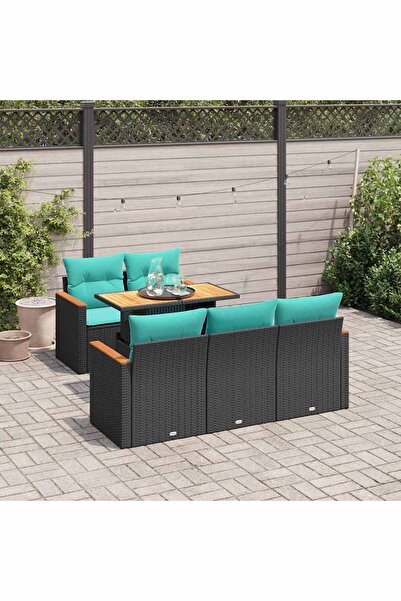 vidaxl Set mobilier de gradina cu perne, 6 piese, negru, poliratan