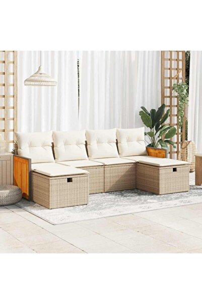 vidaxl Set canapele de gradina cu perne, 6 piese, bej, poliratan