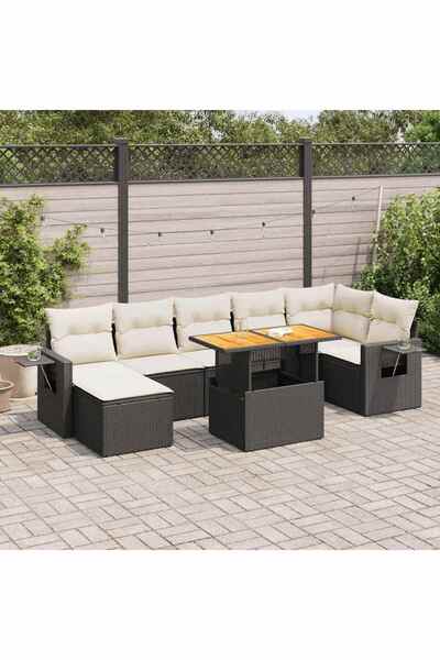 vidaxl Set mobilier de gradina cu perne, 8 piese, negru, poliratan