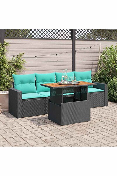 vidaxl Set mobilier de gradina cu perne, 5 piese, negru, poliratan