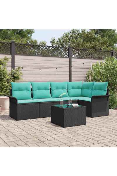 vidaxl Set de canapele pentru gradina cu perna 6 pcs Negru poliratan