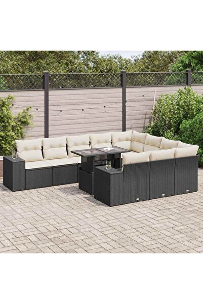 vidaxl Set canapele de gradina cu perne, 11 piese, negru, poliratan