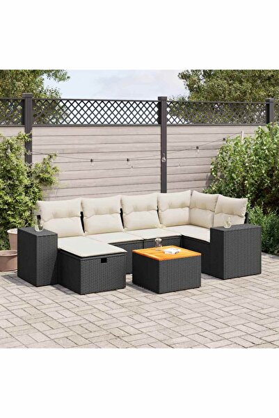 vidaxl Set canapele de gradina cu perne, 7 piese, negru, poliratan