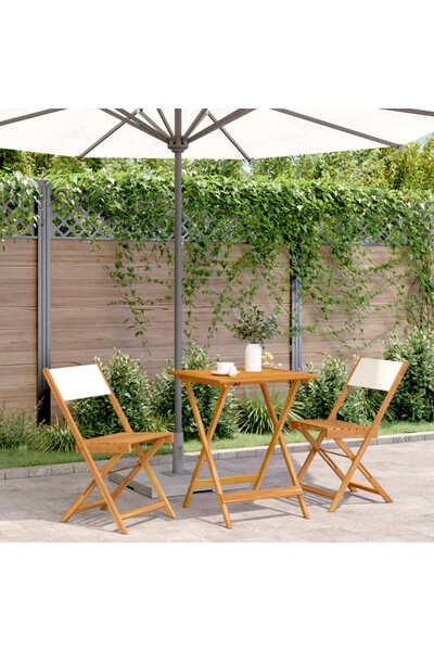 vidaxl Set mobilier bistro, 3 piese, textil alb crem/lemn masiv