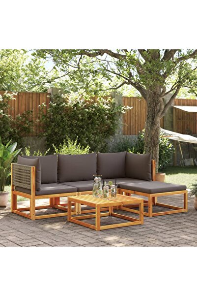 vidaxl Set canapele de gradina cu 5 piese È™i perne din lemn de salca¢m È™i r...