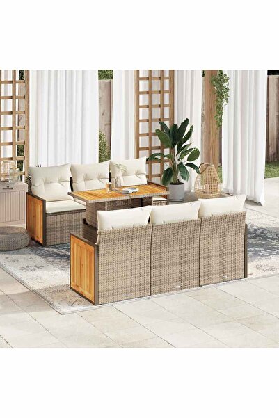 vidaxl Set canapele gradina cu perne 7 piese bej poliratan/lemn acacia