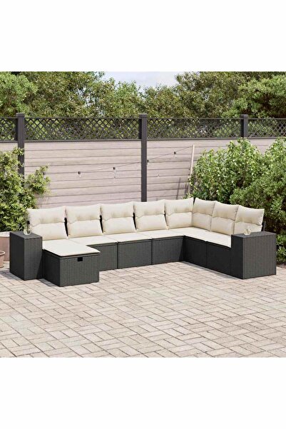 vidaxl Set mobilier de gradina cu perne, 8 piese, negru, poliratan
