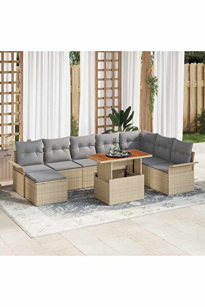 vidaxl Set de canapele pentru gradina 9 pcs Bej Rattan poli