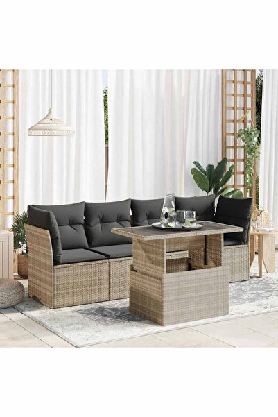 vidaxl Set canapele de gradina cu perne, 5 piese gri deschis poliratan