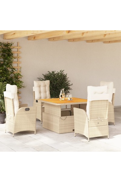 vidaxl Set mobilier de gradina cu perne, 5 piese, bej, poliratan