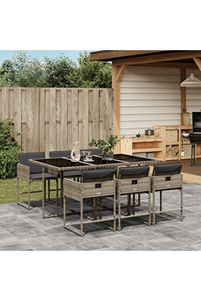 vidaxl Set mobilier de gradina cu perne, 7 piese, gri, poliratan