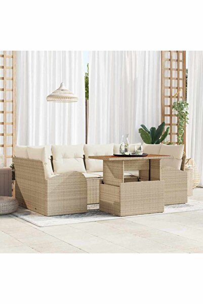 vidaxl Set de canapele pentru gradina 7 pcs Bej Rattan poli