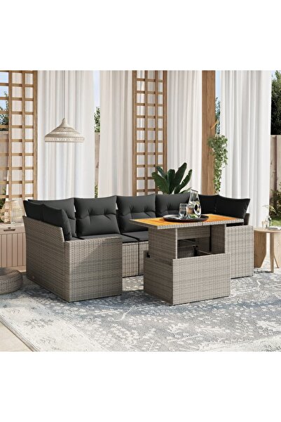 vidaxl Set canapele de gradina, 7 piese, cu perne, gri, poliratan