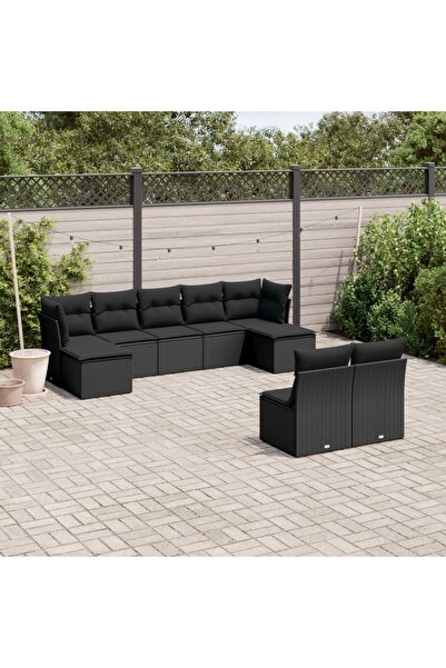 vidaxl Set mobilier de gradina cu perne, 9 piese, negru, poliratan