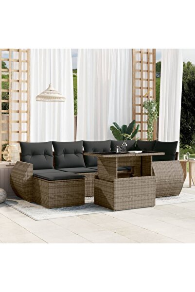 vidaxl Set canapele de gradina, 7 piese, cu perne, gri, poliratan