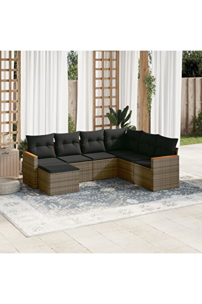 vidaxl Set canapele de gradina, 7 piese, cu perne, gri, poliratan