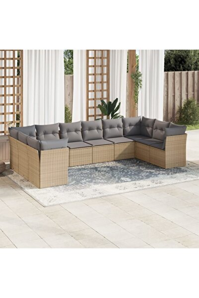 vidaxl Set canapele de gradina cu perne, 10 piese, bej, poliratan