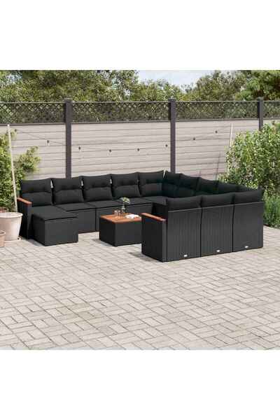 vidaxl Set mobilier de gradina cu perne, 13 piese, negru, poliratan