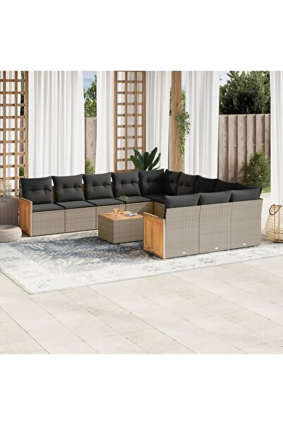vidaxl Set canapea de gradina cu perne, 12 piese, gri, poliratan