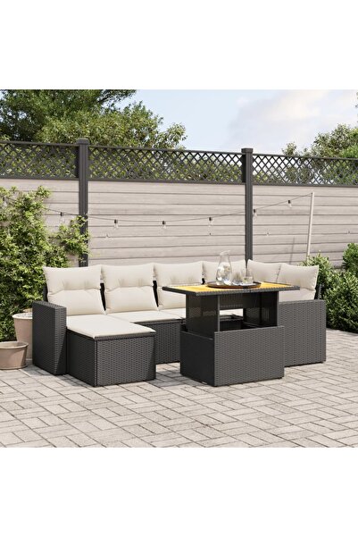 vidaxl Set canapele de gradina cu perne, 7 piese, negru, poliratan
