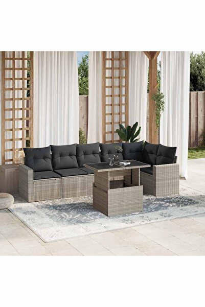 vidaxl Set canapele de gradina cu perne, 7piese gri deschis poliratan