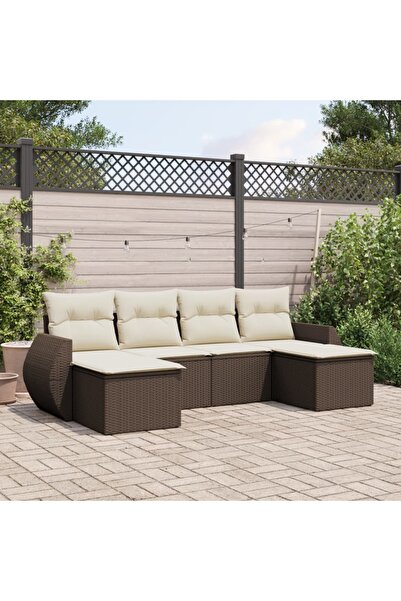 vidaxl Set canapele de gradina cu perne, 6 piese, maro, poliratan