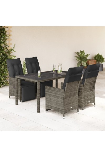 vidaxl Set bistro de gradina cu perne, 5 piese, gri, poliratan