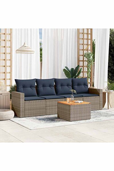 vidaxl Set canapele de gradina cu perne, 5 piese, gri, poliratan